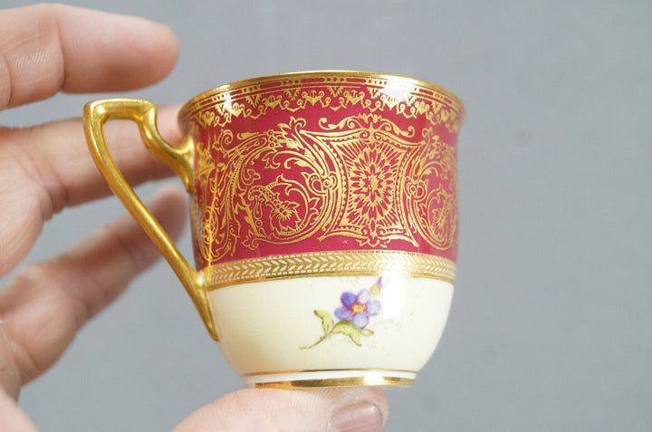 ロイヤルウースター 手描きサイン入りバーカー レッドフローラル＆ゴールド カップ＆ソーサー A