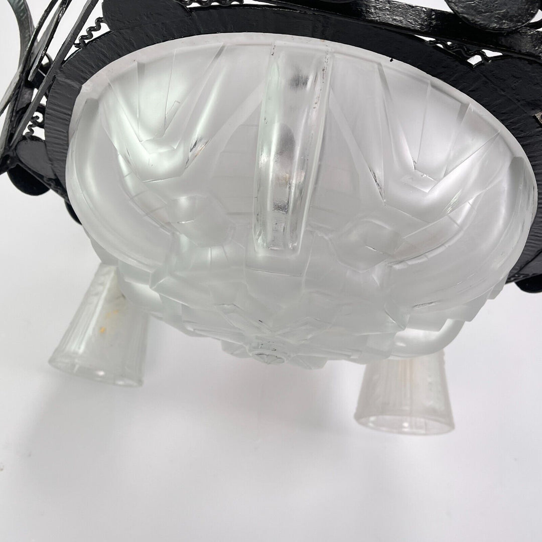 ミューラー兄弟 錬鉄製アールデコ調シャンデリア 1930年代の作品