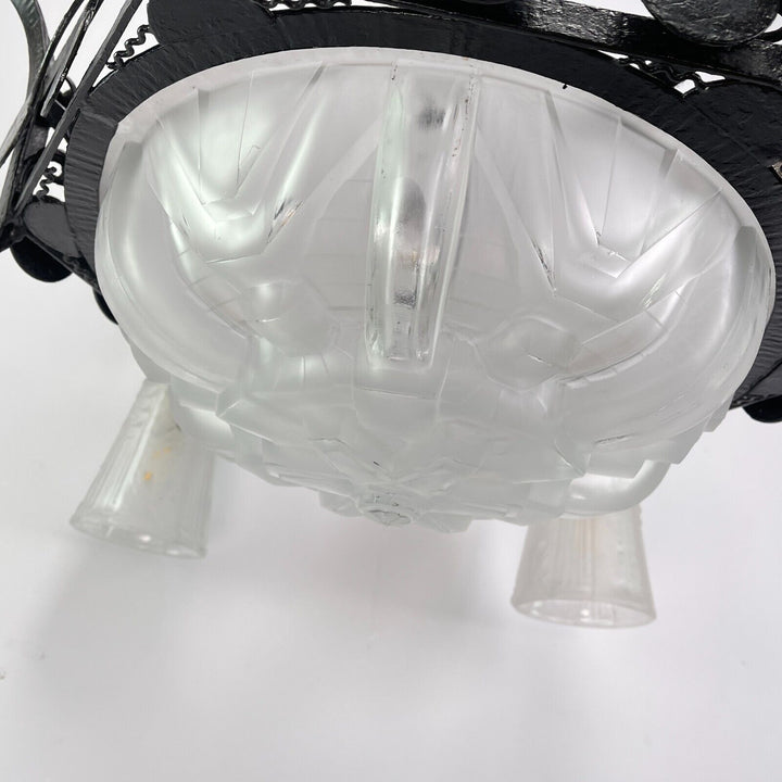 ミューラー兄弟 錬鉄製アールデコ調シャンデリア 1930年代の作品