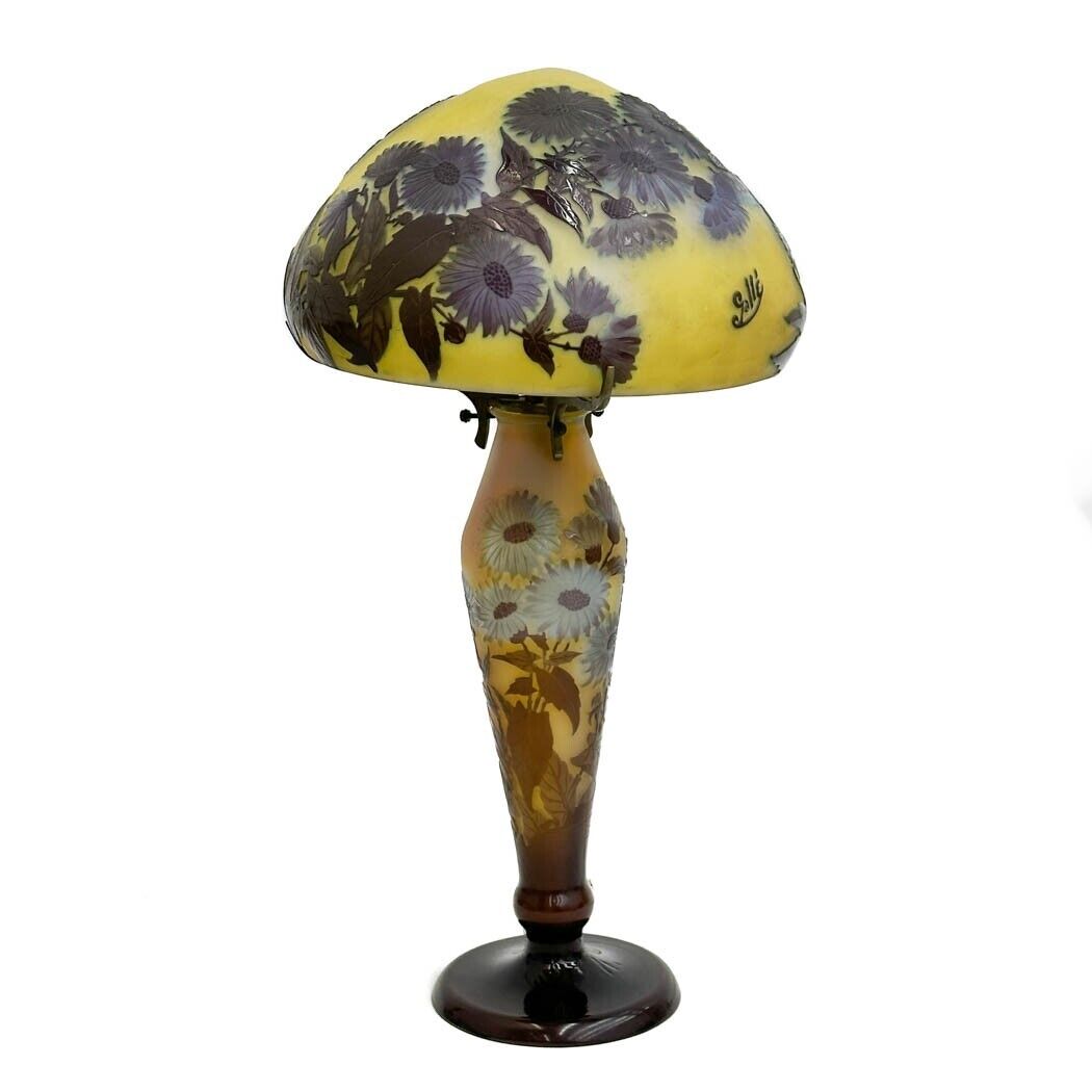 美品】アール・ヌーヴォーガレ風キノコ型ハイビスカス柄テーブルランプ