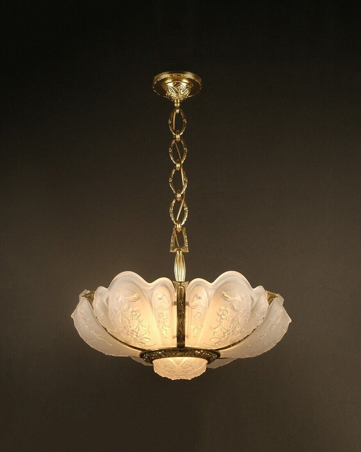 ラ・ラスレリー・ブリュッセロワーズ アールデコ調ブロンズとガラスの大型シャンデリア「ナクロクリスタル」