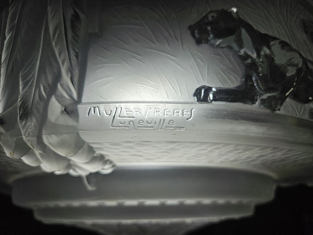 ミューラー兄弟　パンサーが描かれたアールデコ時代のペンダントライト（シャンデリア）