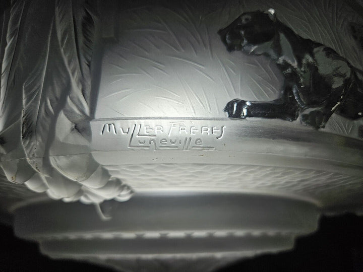 ミューラー兄弟　パンサーが描かれたアールデコ時代のペンダントライト（シャンデリア）