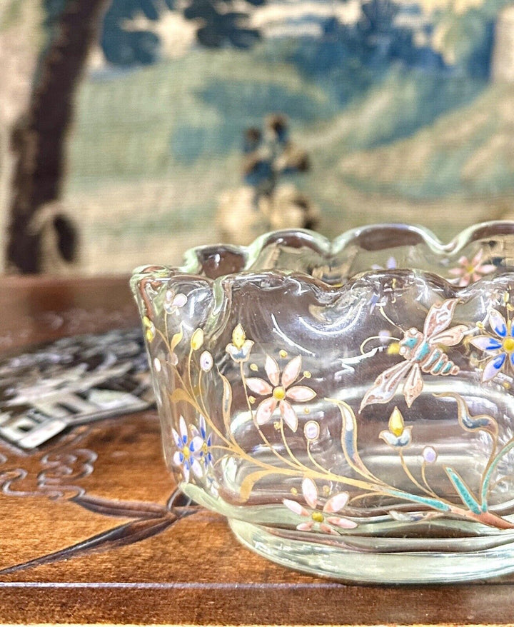 エミールガレ 草花とトンボが描かれたガラスボウル アールヌーボー期の