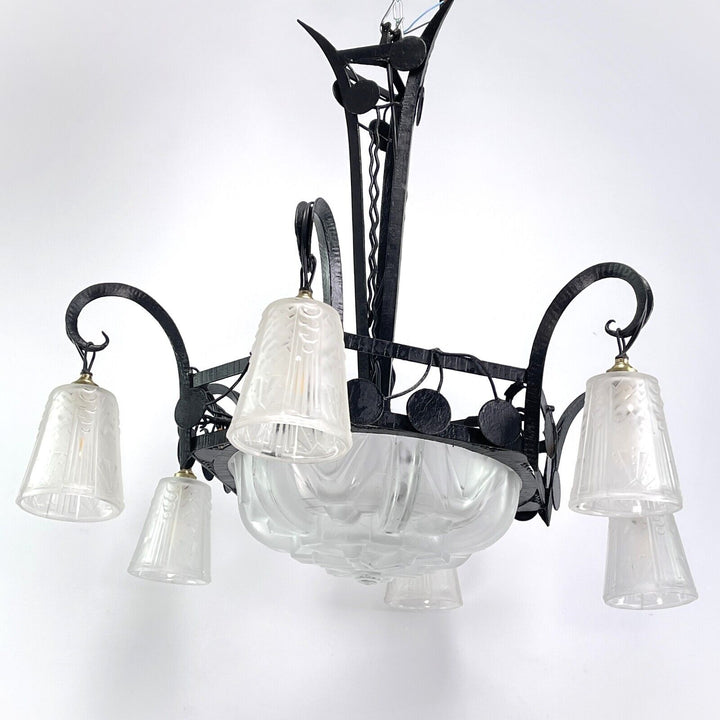 ミューラー兄弟 錬鉄製アールデコ調シャンデリア 1930年代の作品