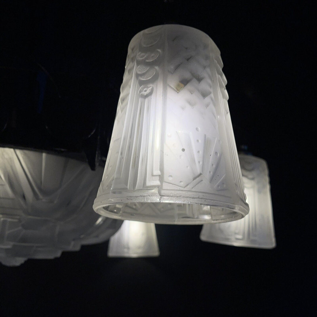 ミューラー兄弟 錬鉄製アールデコ調シャンデリア 1930年代の作品