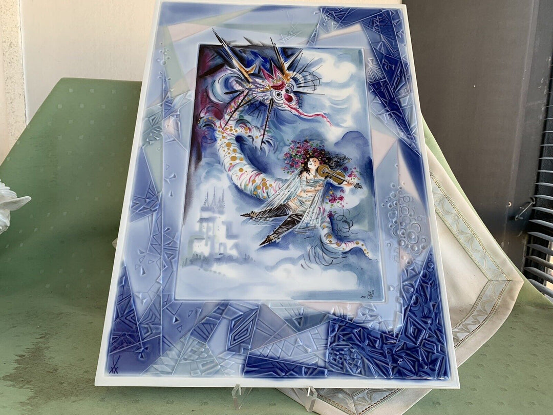 マイセン ドラゴンとバイオリン奏者の大絵皿（陶版画） ハインツ・ヴェルナー