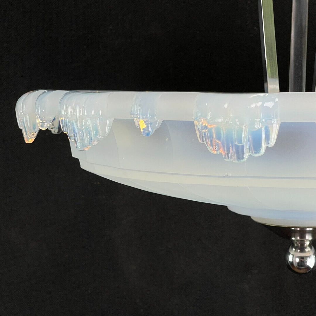 アールデコ調 シャンデリア 吊りランプ オパーリンガラス 1930年代