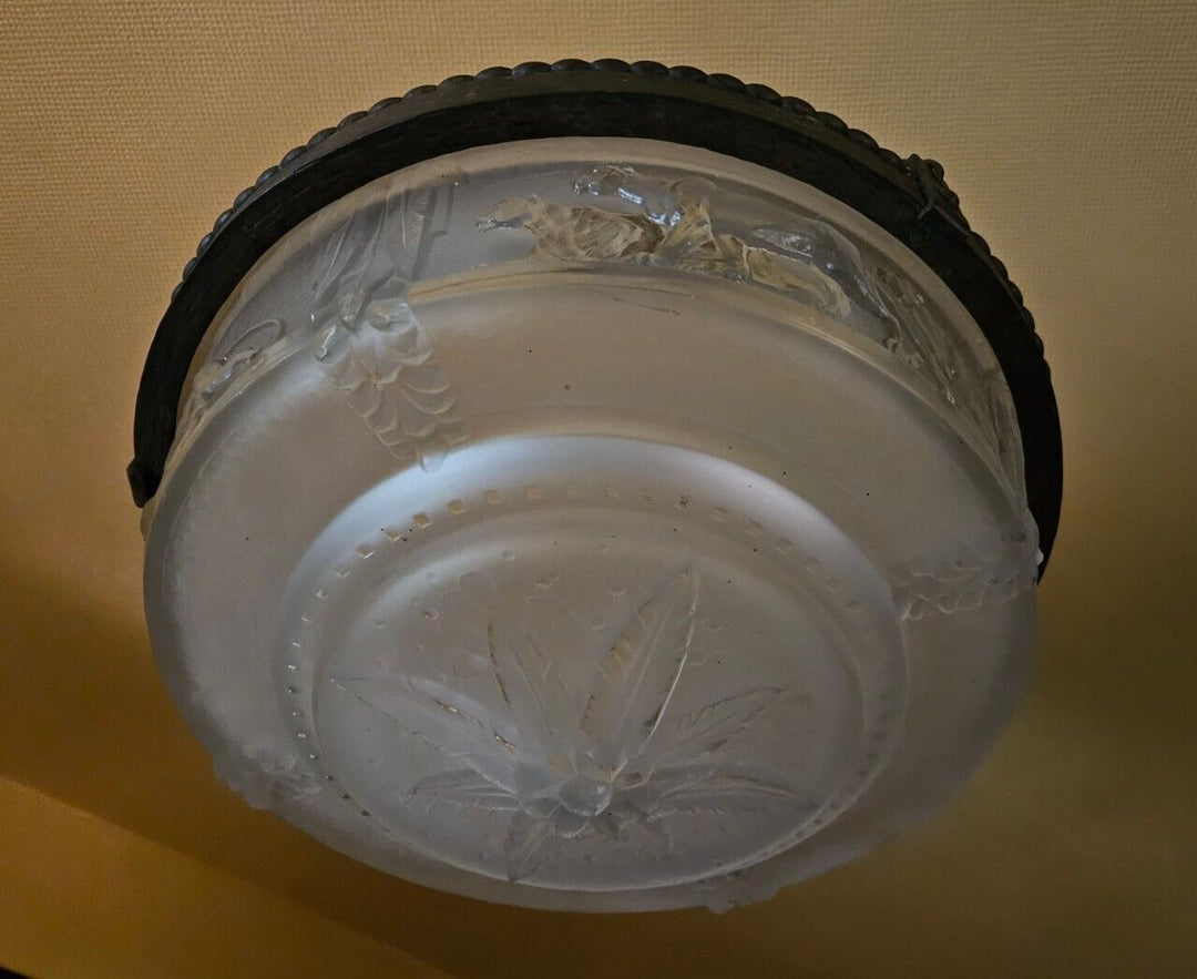 ミューラー兄弟　パンサーが描かれたアールデコ時代のペンダントライト（シャンデリア）