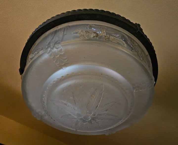 ミューラー兄弟　パンサーが描かれたアールデコ時代のペンダントライト（シャンデリア）