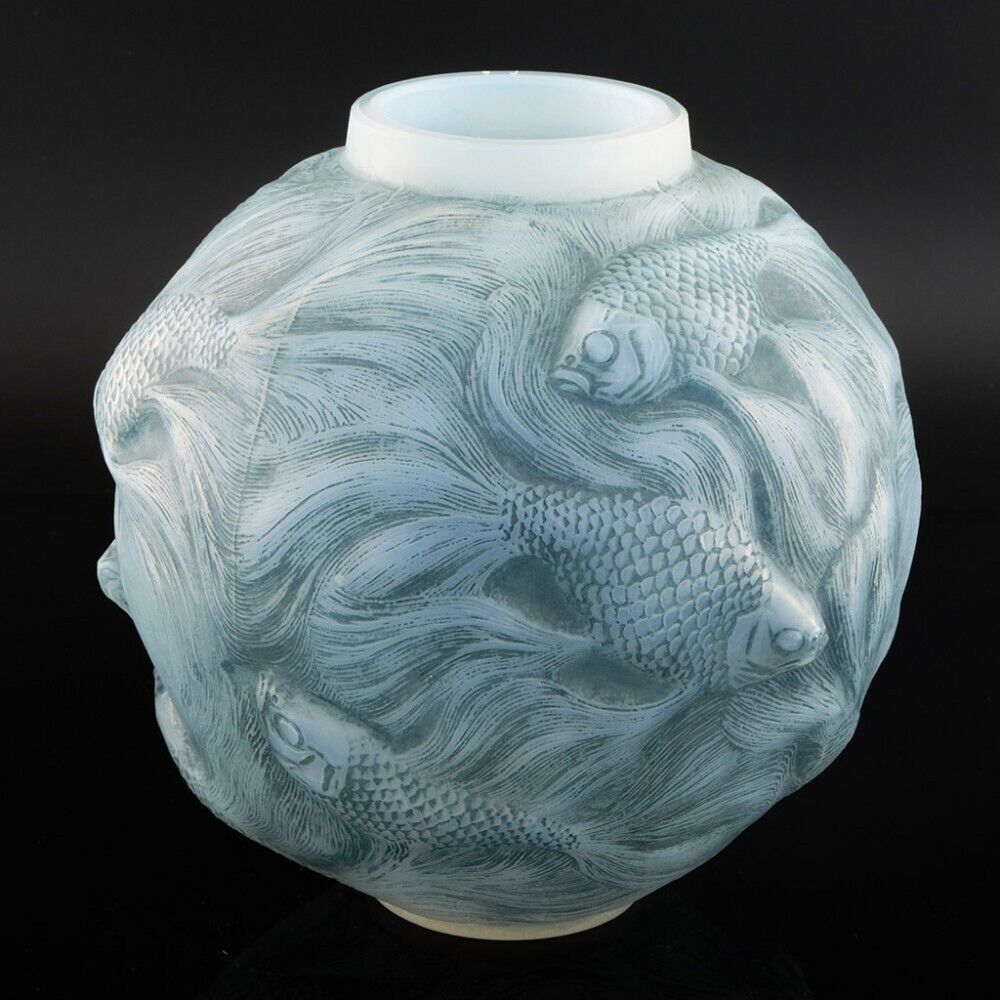 ルネ・ラリック オパールセント・ブルー＆ヴェルディグリ・ステンド・フォルモーズ 花瓶 1924年デザイン