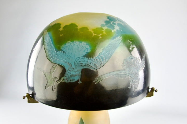 エミールガレ 「カモメと帆船」のアールヌーボー時代のアンティークテーブルランプ 1910年頃の作品