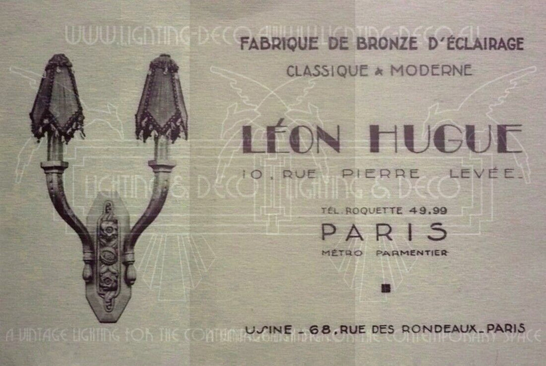 レオン・ユゲ、ドゥゲ アールデコ調シャンデリア シルバーメッキブロンズと型押しガラスのペンダントライト