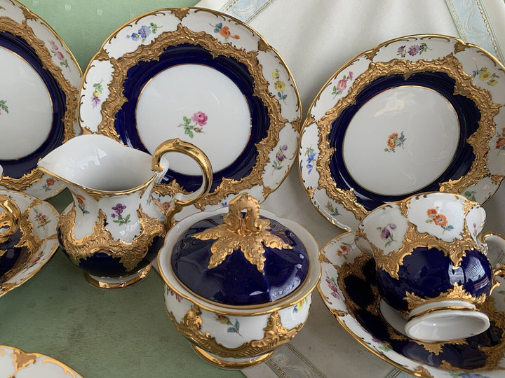 マイセン食器 Bフォーム コバルトブルーに小花とグランツゴールド