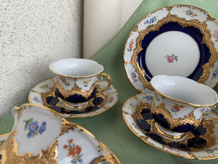 マイセン食器 Bフォーム コバルトブルーに小花とグランツ