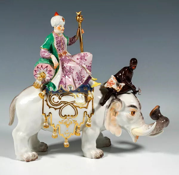 マイセン人形 フィギュリン「象の上のペルシャ人とモール人