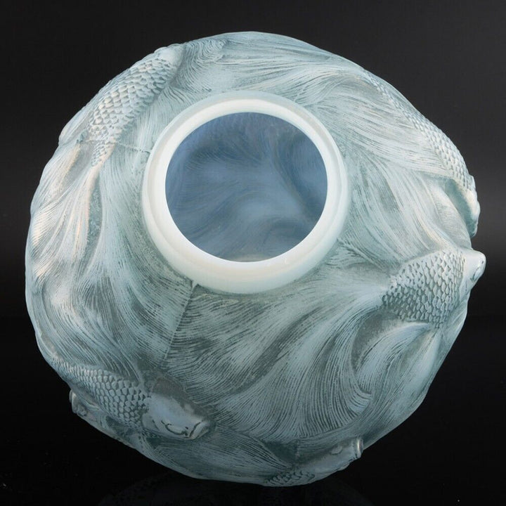 ルネ・ラリック オパールセント・ブルー＆ヴェルディグリ・ステンド・フォルモーズ 花瓶 1924年デザイン