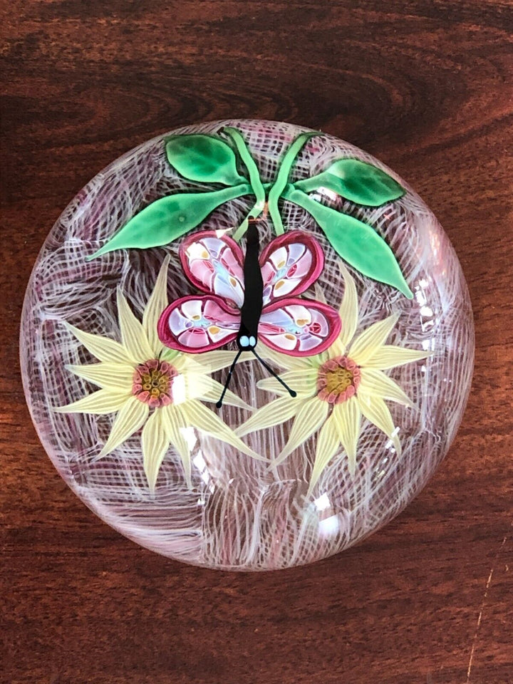 ヴィンテージ バカラ 蝶々と二本の花 ガラスペーパーウェイト 1970年