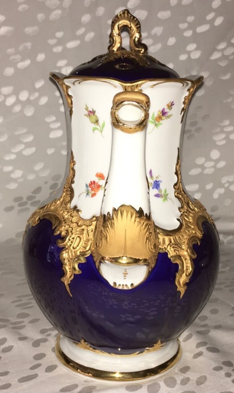 マイセン　Bフォーム  華麗な花が描かれたコーヒーセット 21点  コバルトブルー 1934年