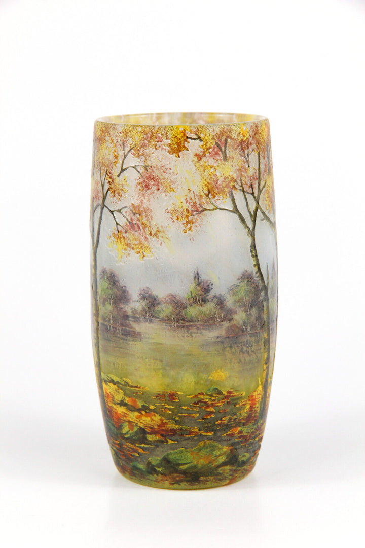 ドーム兄弟（ドームナンシー） 秋の湖の風景が描かれた花瓶 アールヌーボー時代 1900年頃の作品