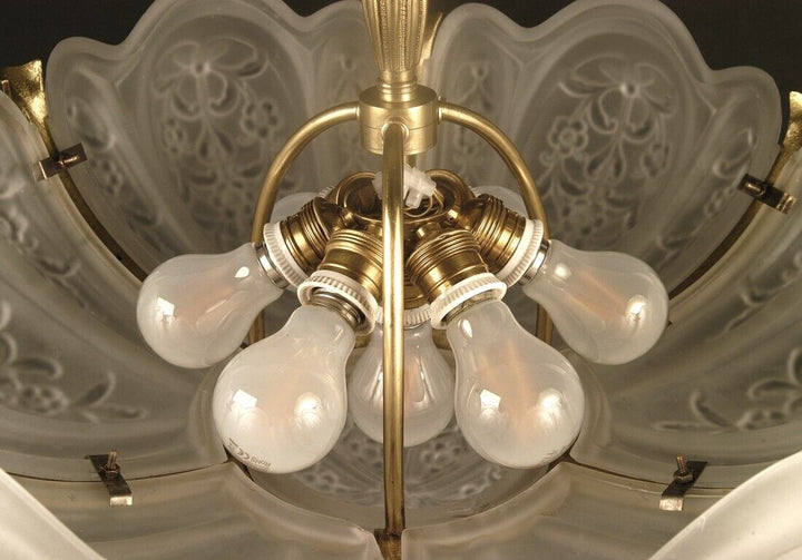 ラ・ラスレリー・ブリュッセロワーズ アールデコ調ブロンズとガラスの大型シャンデリア「ナクロクリスタル」