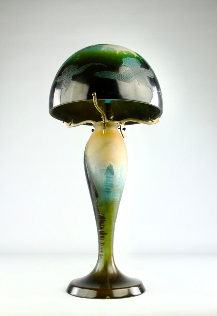 エミールガレ 「カモメと帆船」のアールヌーボー時代のアンティークテーブルランプ 1910年頃の作品