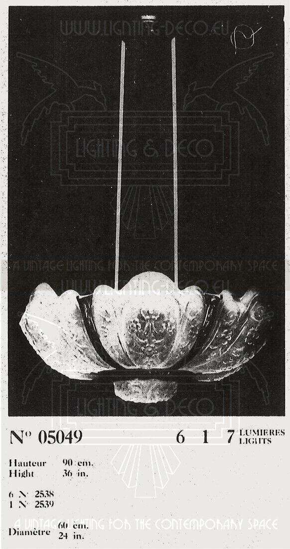 ラ・ラスレリー・ブリュッセロワーズ アールデコ調ブロンズとガラスの大型シャンデリア「ナクロクリスタル」