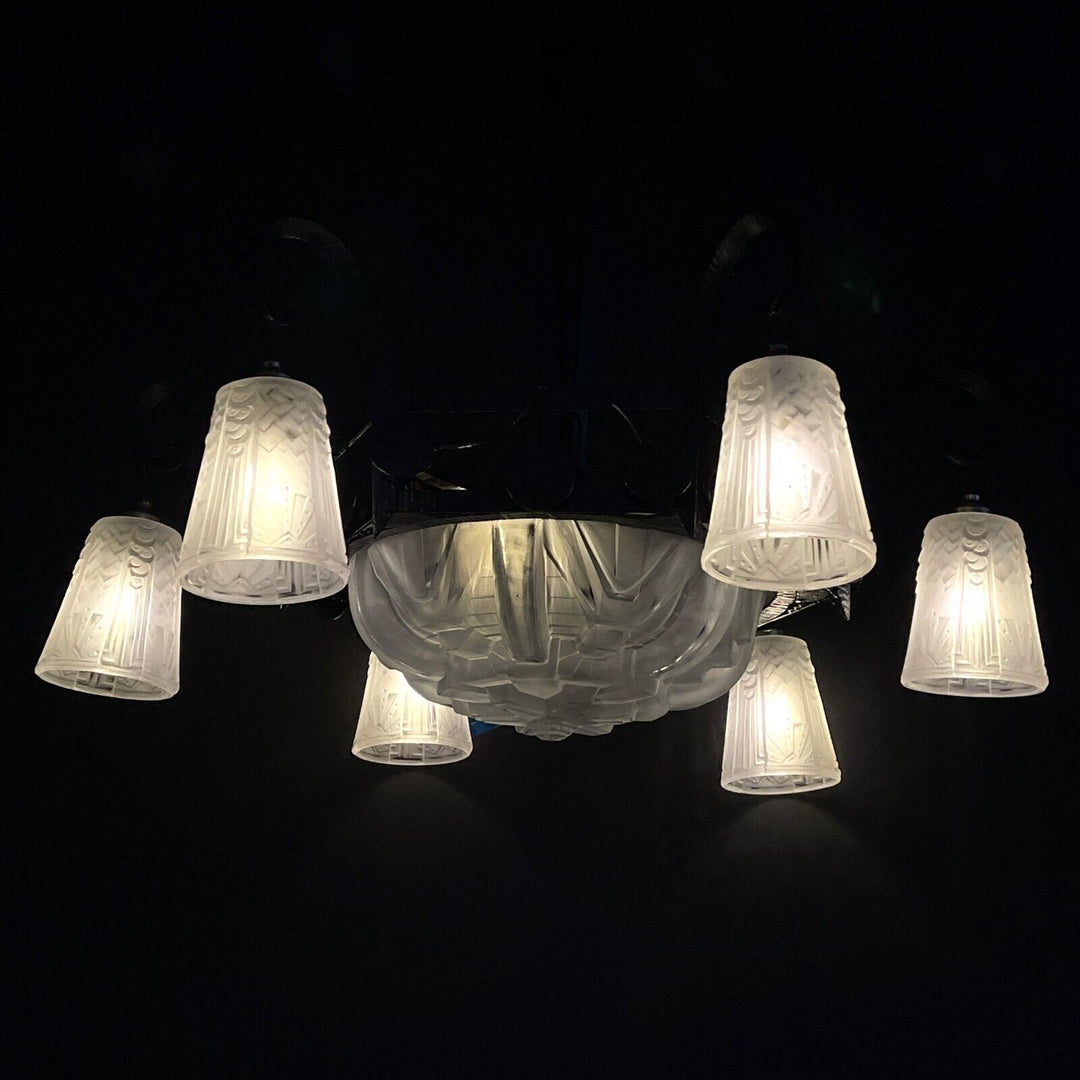 ミューラー兄弟 錬鉄製アールデコ調シャンデリア 1930年代の作品