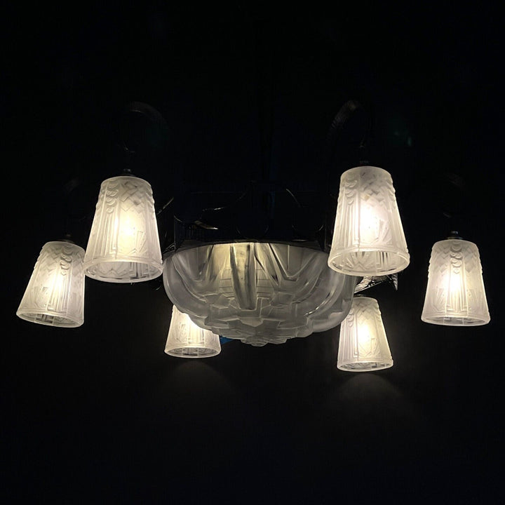 ミューラー兄弟 錬鉄製アールデコ調シャンデリア 1930年代の作品