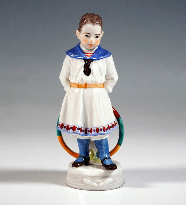 マイセン人形「フィギュア」 カラフルなフープを持った二人の子供 アルフレッド・ケーニッヒ作 1910年頃 アールヌーヴォー