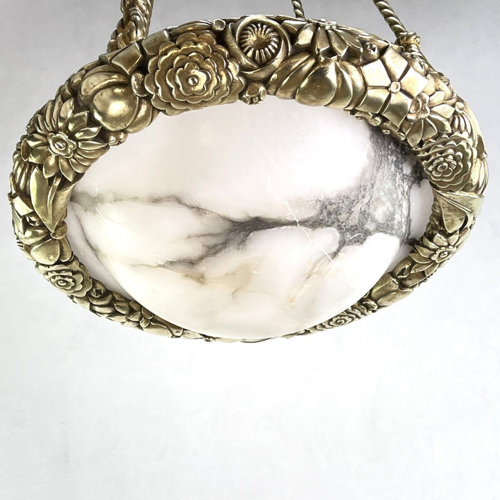 アールデコ調 シャンデリア 重い吊りランプ ブロンズ アラバスタボウル