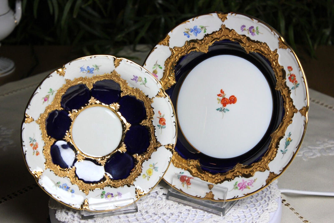 マイセン Bフォーム 花の絵が散りばめられたコバルトブルーの金縁コーヒーセット