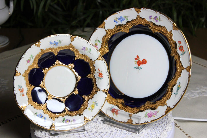 マイセン Bフォーム 花の絵が散りばめられたコバルトブルーの金縁コーヒーセット