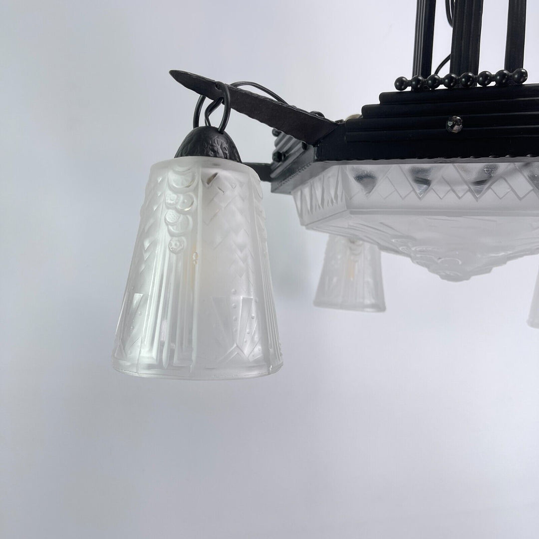 ミューラー兄弟 錬鉄製のアールデコ調シャンデリア アールデコシャンデリア