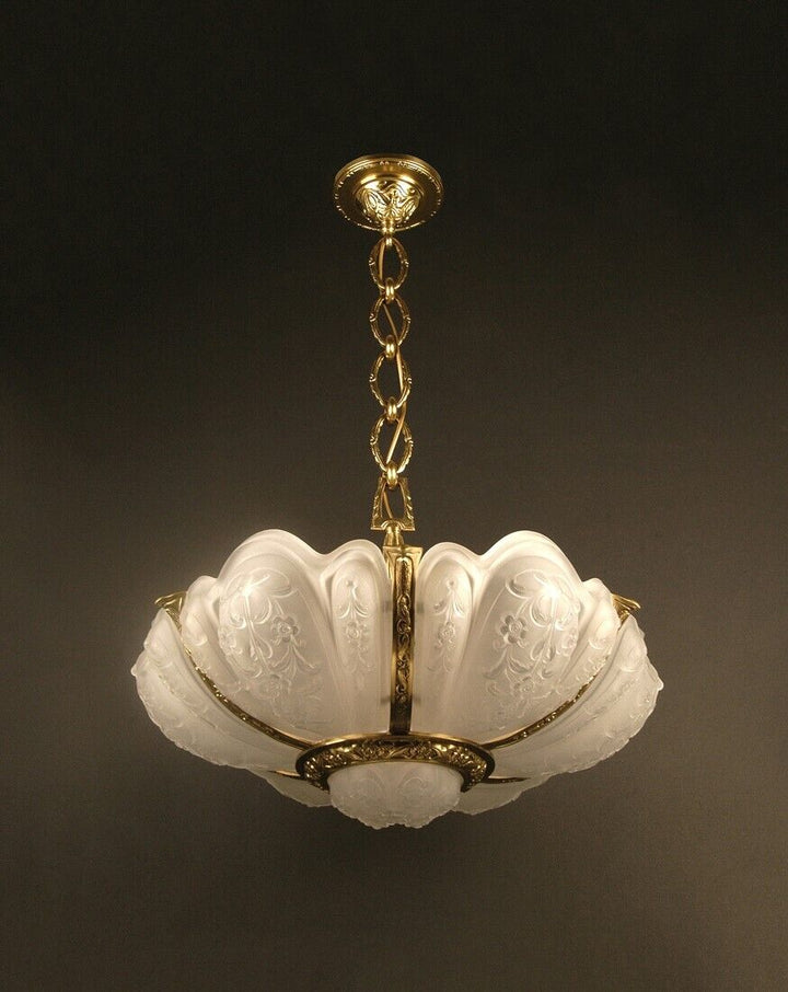 ラ・ラスレリー・ブリュッセロワーズ アールデコ調ブロンズとガラスの大型シャンデリア「ナクロクリスタル」