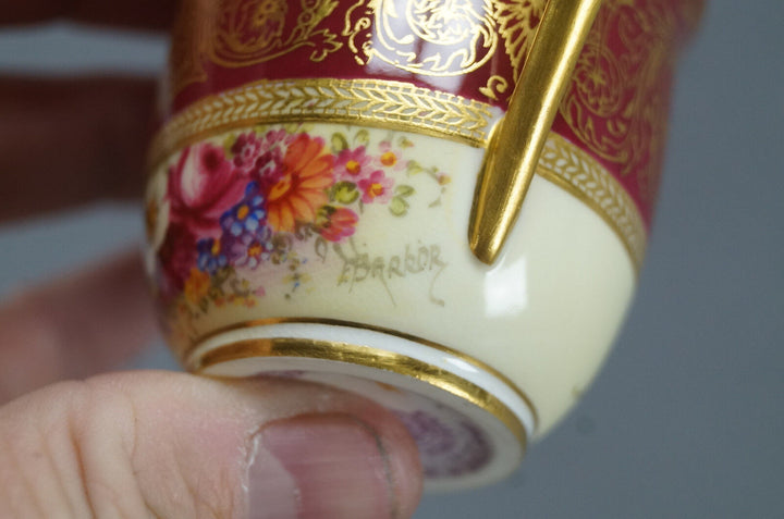 ロイヤルウースター 手描きサイン入りバーカー レッドフローラル＆ゴールド カップ＆ソーサー A