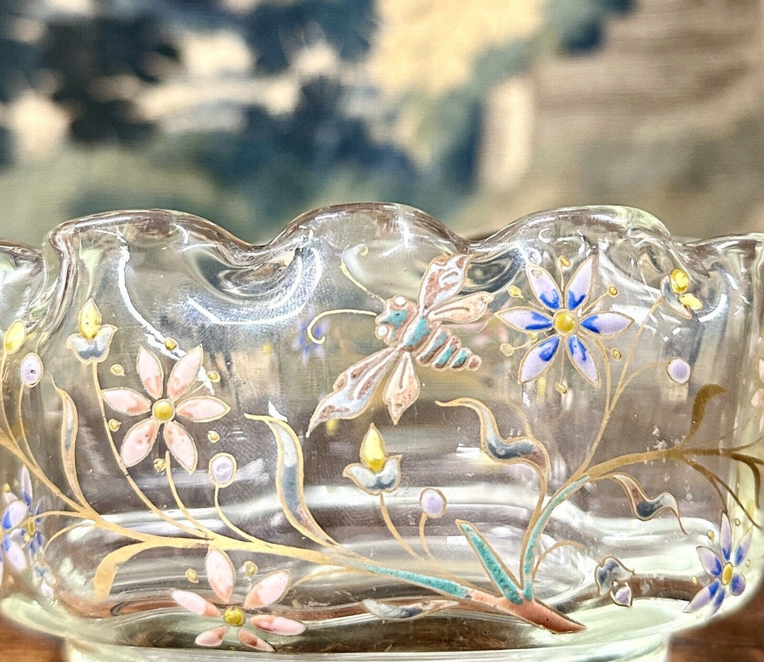 エミールガレ 草花とトンボが描かれたガラスボウル アールヌーボー期の作品