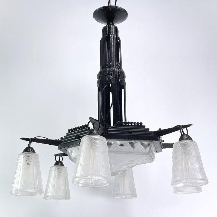ミューラー兄弟 錬鉄製のアールデコ調シャンデリア アールデコシャンデリア