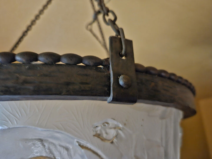 ミューラー兄弟　パンサーが描かれたアールデコ時代のペンダントライト（シャンデリア）