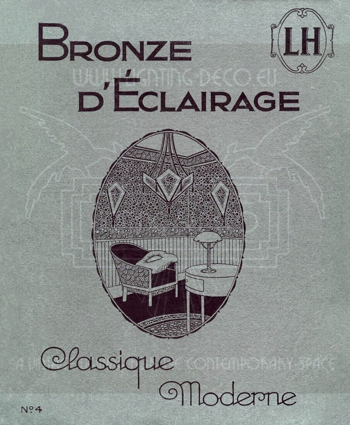 レオン・ユゲ、ドゥゲ アールデコ調シャンデリア シルバーメッキブロンズと型押しガラスのペンダントライト