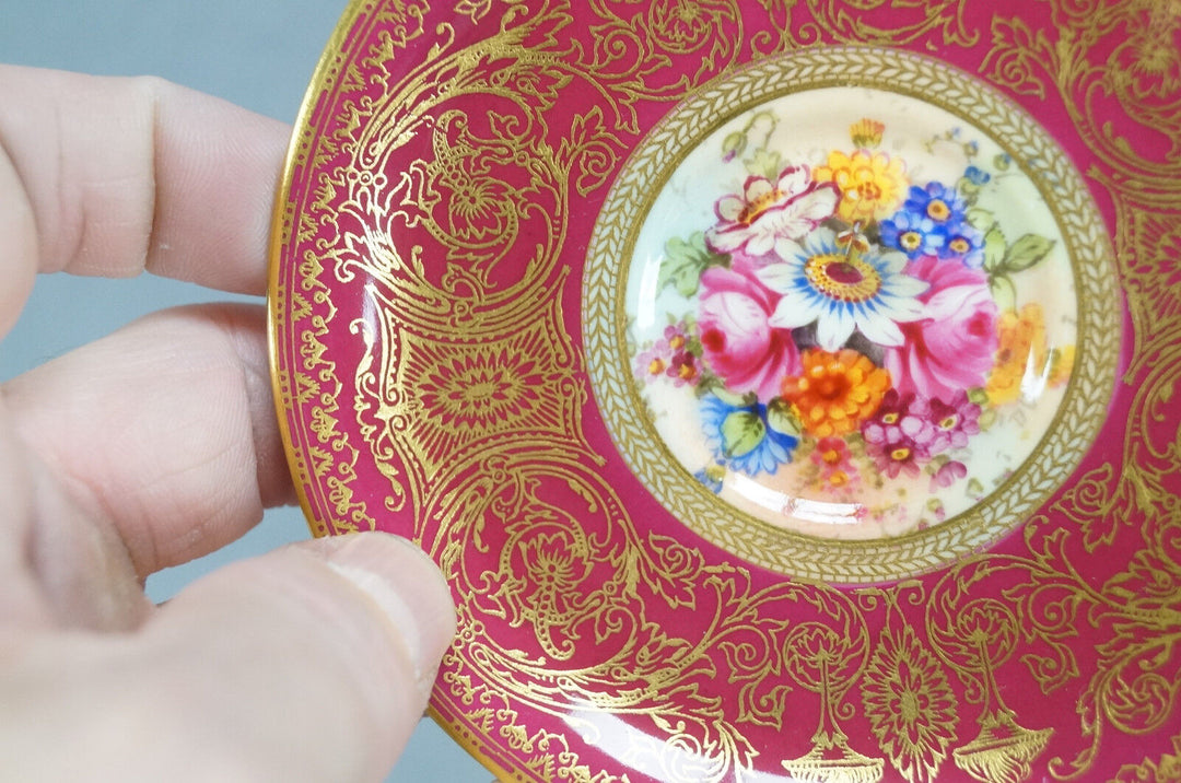 ロイヤルウースター 手描きサイン入りバーカー レッドフローラル＆ゴールド カップ＆ソーサー A