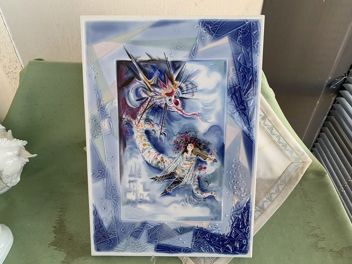マイセン ドラゴンとバイオリン奏者の大絵皿（陶版画） ハインツ・ヴェルナー