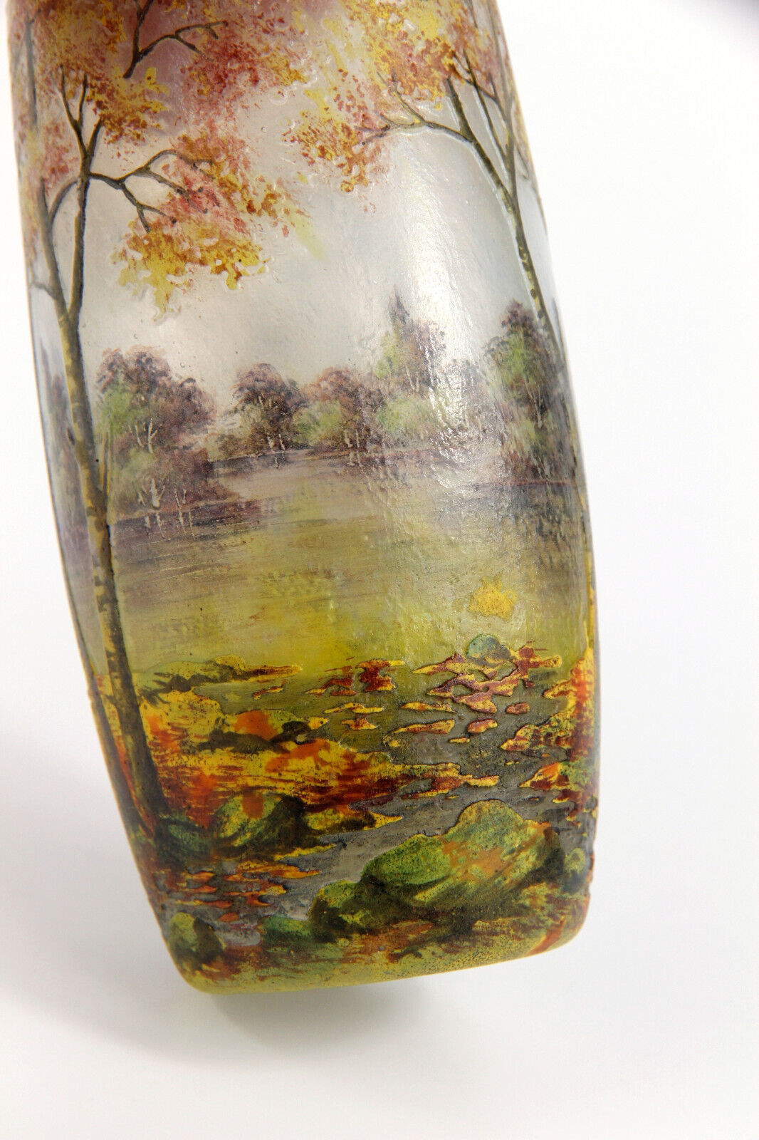 ドーム兄弟（ドームナンシー） 秋の湖の風景が描かれた花瓶 アールヌーボー時代 1900年頃の作品