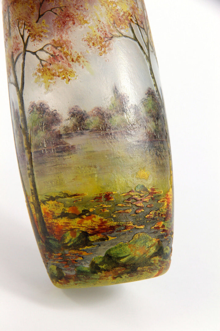 ドーム兄弟（ドームナンシー） 秋の湖の風景が描かれた花瓶 アールヌーボー時代 1900年頃の作品