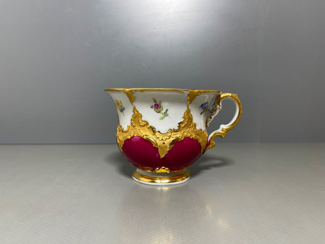 マイセン　Bフォーム　ワインレッドカップ＆ソーサー＆プレートセット　２級品