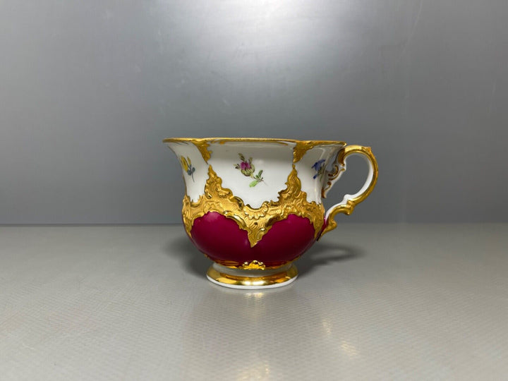 マイセン　Bフォーム　ワインレッドカップ＆ソーサー＆プレートセット　２級品