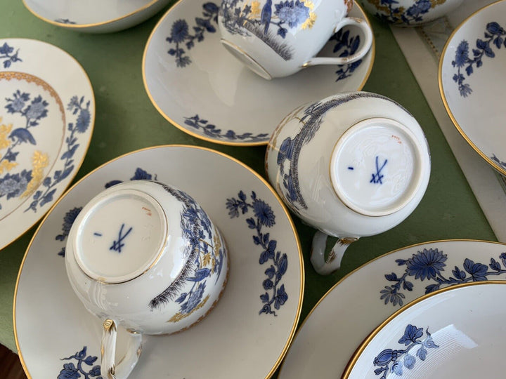 マイセン食器（古マイセン）鳥の絵と牡丹の花のコーヒーカップセット