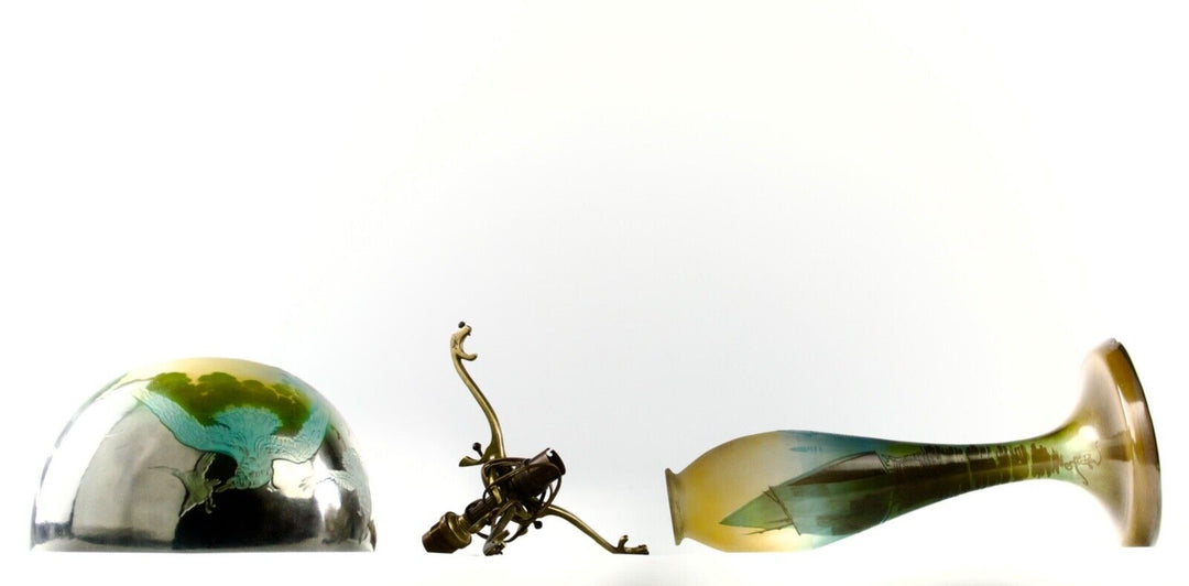 エミールガレ 「カモメと帆船」のアールヌーボー時代のアンティークテーブルランプ 1910年頃の作品