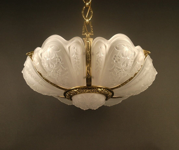 ラ・ラスレリー・ブリュッセロワーズ アールデコ調ブロンズとガラスの大型シャンデリア「ナクロクリスタル」