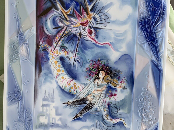 マイセン ドラゴンとバイオリン奏者の大絵皿（陶版画） ハインツ・ヴェルナー